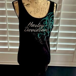 Harley Davidson, embellished, rhinestone and embroidered tank top.